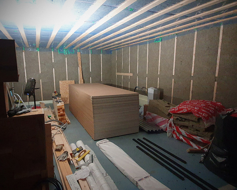 Room-within-a-room heavy mass drywalls ready for soundproofing
