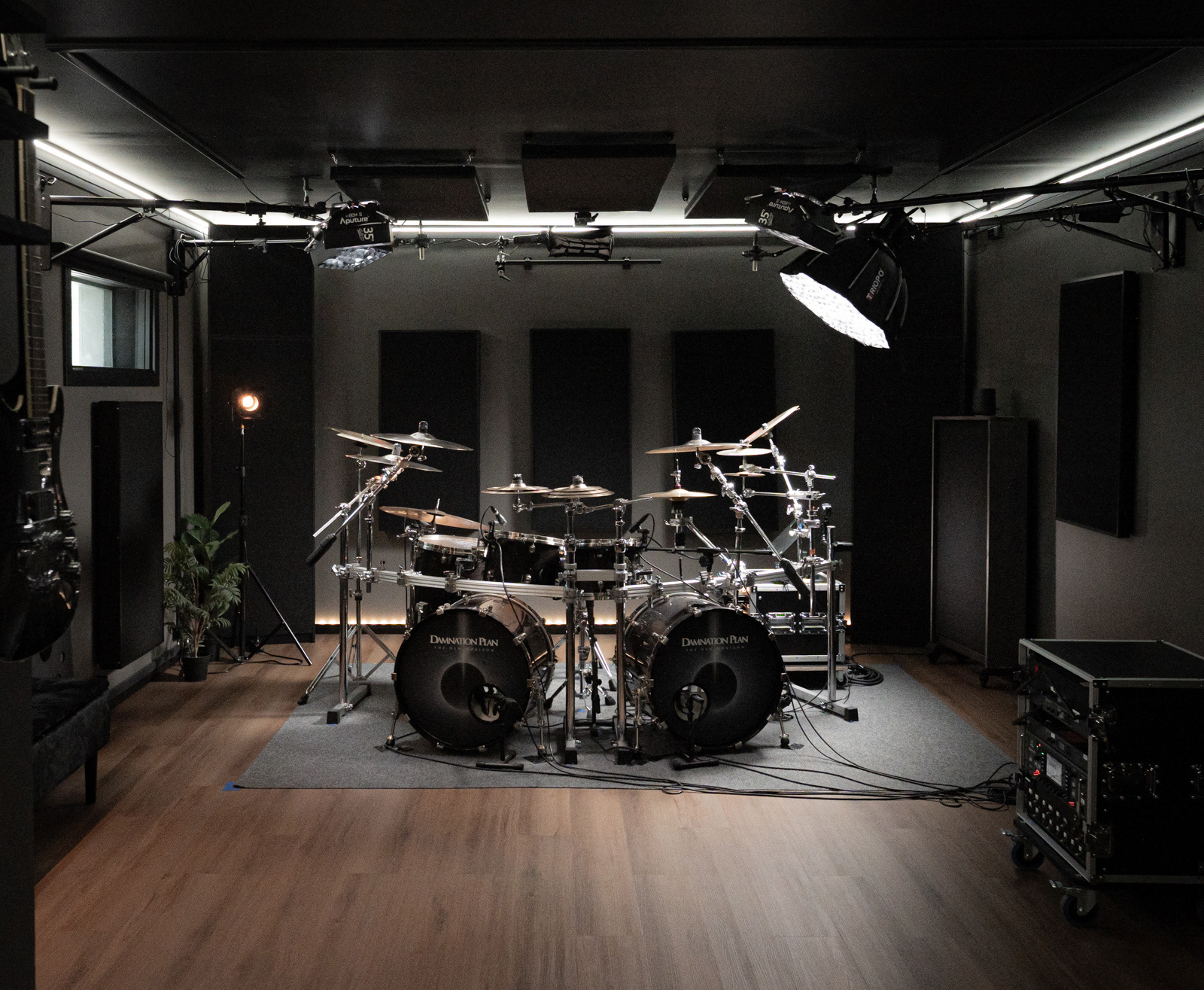 Drum recording area with acoustic treatment